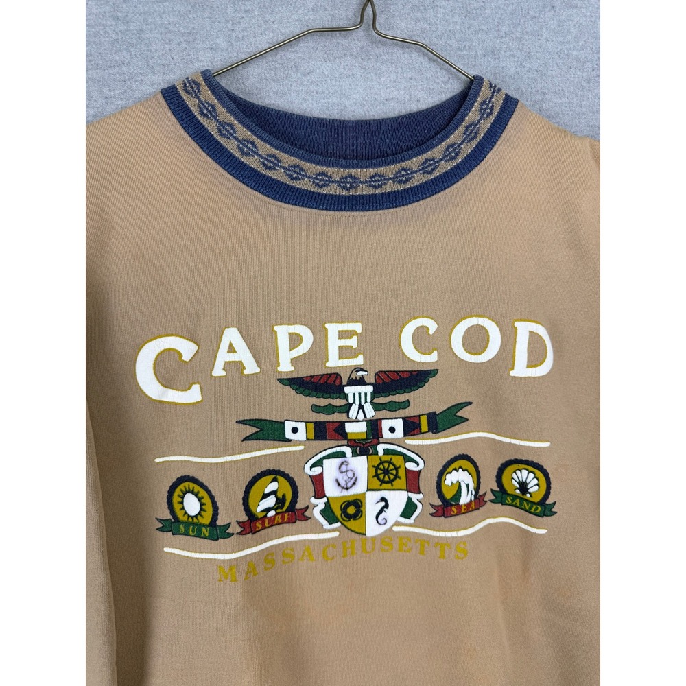 Vintage Riddell Cape Cod Massachusetts Sweatshirt XXL Tan Blue Made in USA Crew